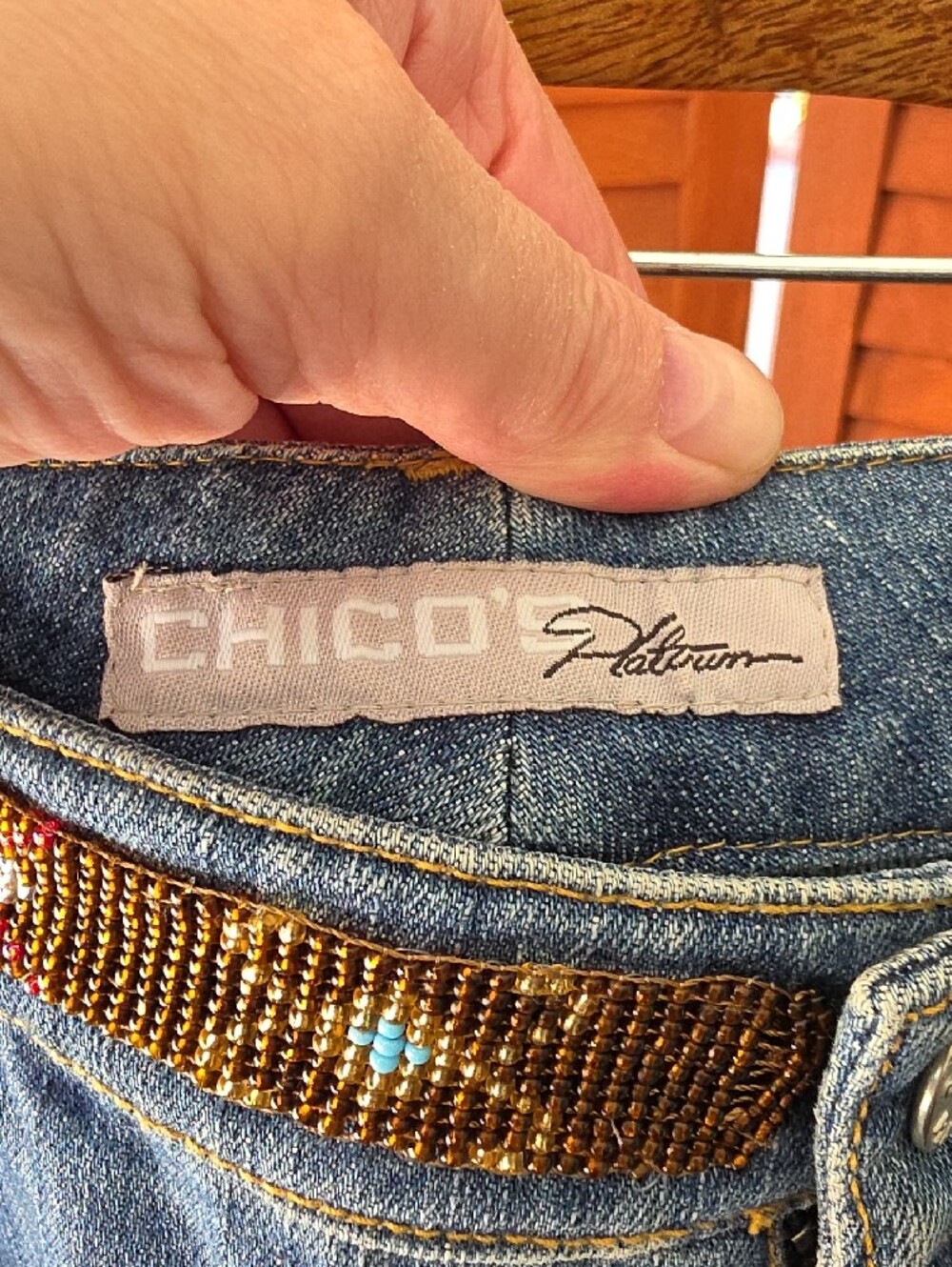 Chicos 2 Platinum Navajo Beaded Jeans Sze 12-14 Medium Wash▪Western Embellished
